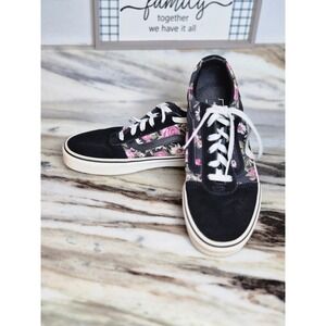 Vans Black Sneakers with Pink Floral Accents